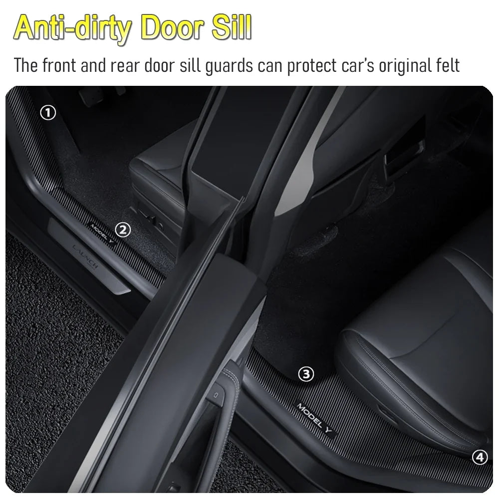 For Tesla Model Y Juniper 2025 2026 Front Rear Door Sill Guard Anti Scratch Dirt Resistant Threshold Strips Interior Accessories