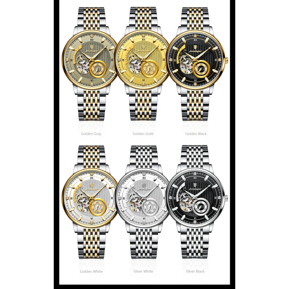 POEDAGAR Top Luxury Man Wristwatch Luminous Hollow Tourbillon Stainless Steel Men Clock Mechanical Automatic Men's Watches Reloj