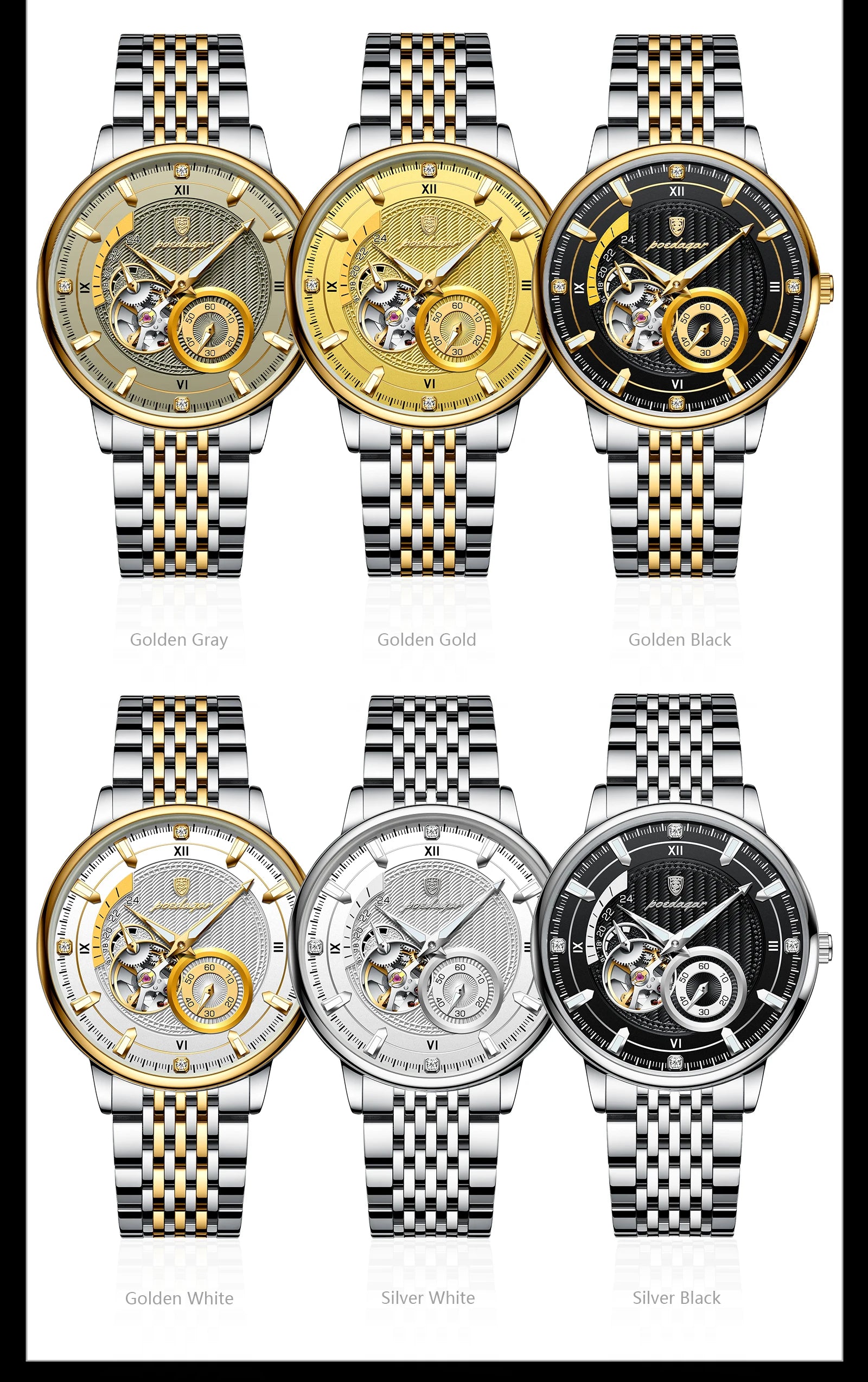 POEDAGAR Top Luxury Man Wristwatch Luminous Hollow Tourbillon Stainless Steel Men Clock Mechanical Automatic Men's Watches Reloj