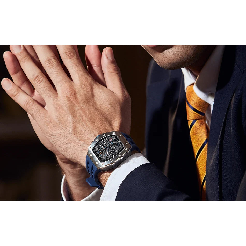 TSAR BOMBA Watch for Men Luxury Brand Tonneau Design Waterproof Clock Stainless Steel Wristwatch Fashion Rectangle Mens Watch