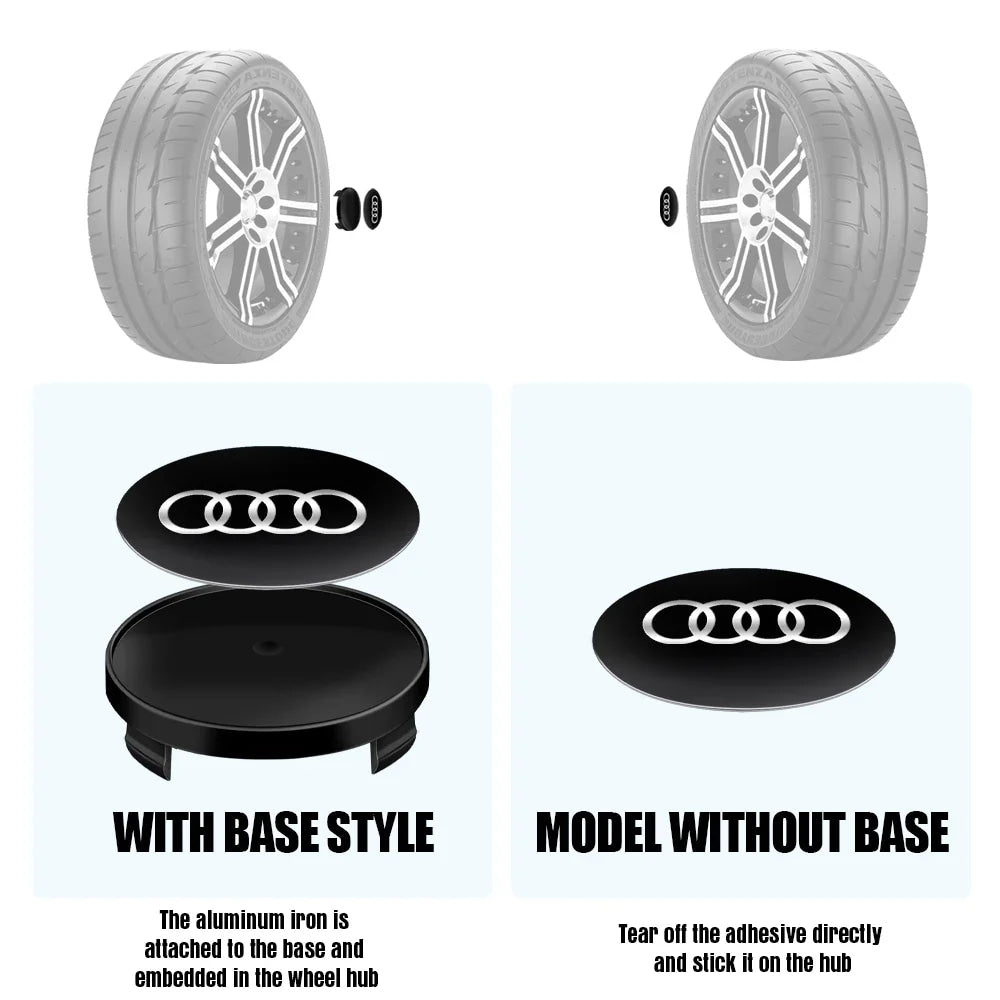 56/60/65MM Car Wheel Hub Caps Auto Emblem Tyre Center Covers Accessories For Audi A1 A2 A3 A4 A5 A6 A7 A8 Quyttro Sline RS Q2 Q3