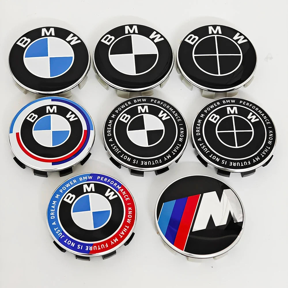 4pcs For BMW 50th E90 E60 F10 F20 G20 G30 E53 E85 E70 56mm 68mm Blue White Car Hub Cap Wheel Center Cap Emblem Badge Accessories