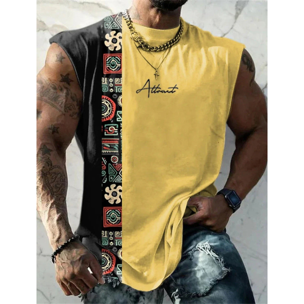 Summer New Men's Vest T Shirt Patterned Tribal Round Neck Clothing Daily Fitness Sports Vintage Sleeveless Printed Ethnic Tops