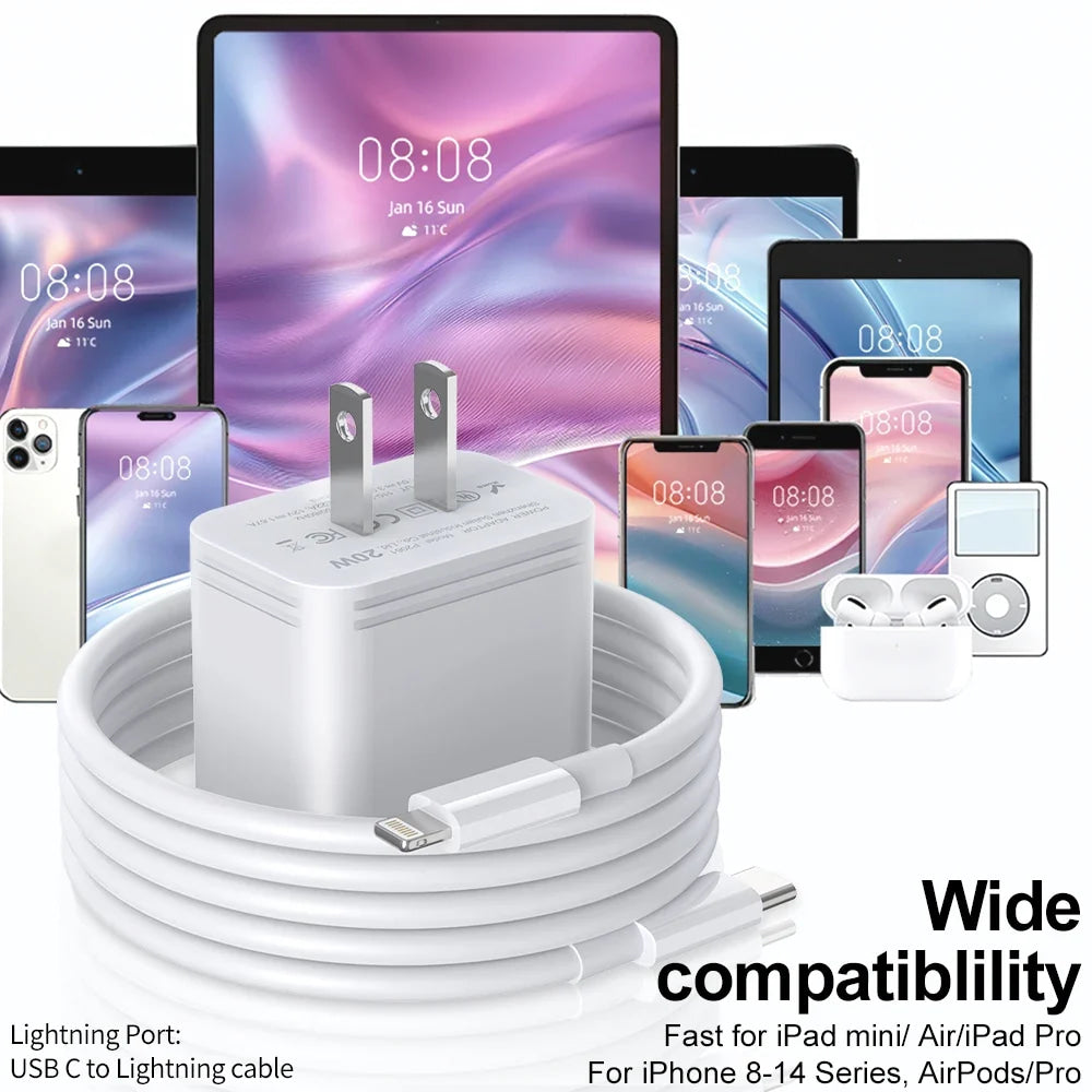 For iPhone 16 15 Samsung PD 20W USB Type C Charger Fast Charging Power Adapter Type C Cable Wall Phone Charger Quick Charge Plug