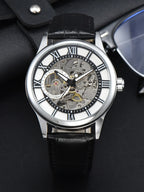 Men automatic watch luxury rome mechanical watches waterproof skeleton noctilucent leather mens watch choice of gift giving