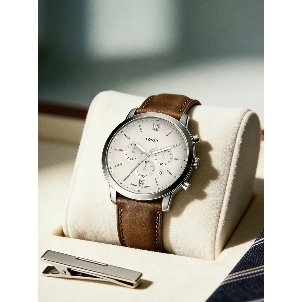 Fossil FS5380 Men's Watch Neutra Chronograph Quartz Leather Strap Vintage Casual Business Wristwatch for Men