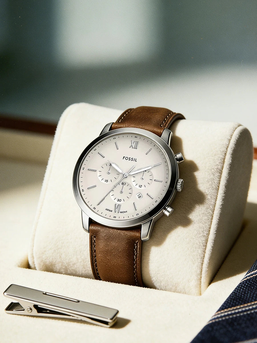 Fossil FS5380 Men's Watch Neutra Chronograph Quartz Leather Strap Vintage Casual Business Wristwatch for Men