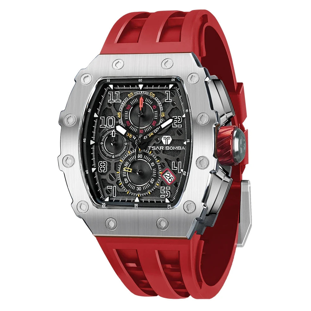 TSAR BOMBA Watch for Men Luxury Brand Tonneau Design Waterproof Clock Stainless Steel Wristwatch Fashion Rectangle Mens Watch
