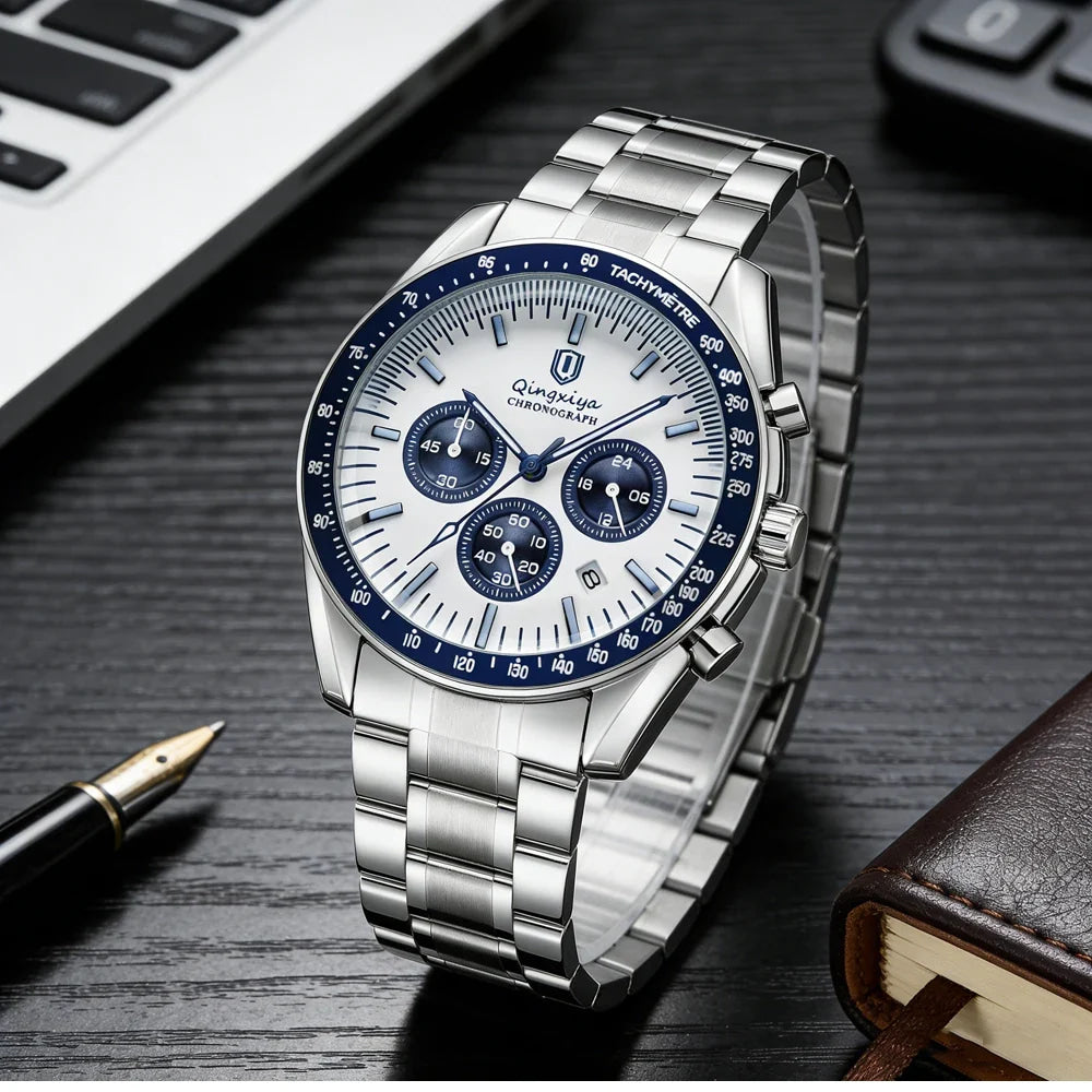 New Men Watch Calendar Business Quartz Watches Mens Top Brand Luxury Sport Waterproof Luminous Stainless Steel Man Wristwatches