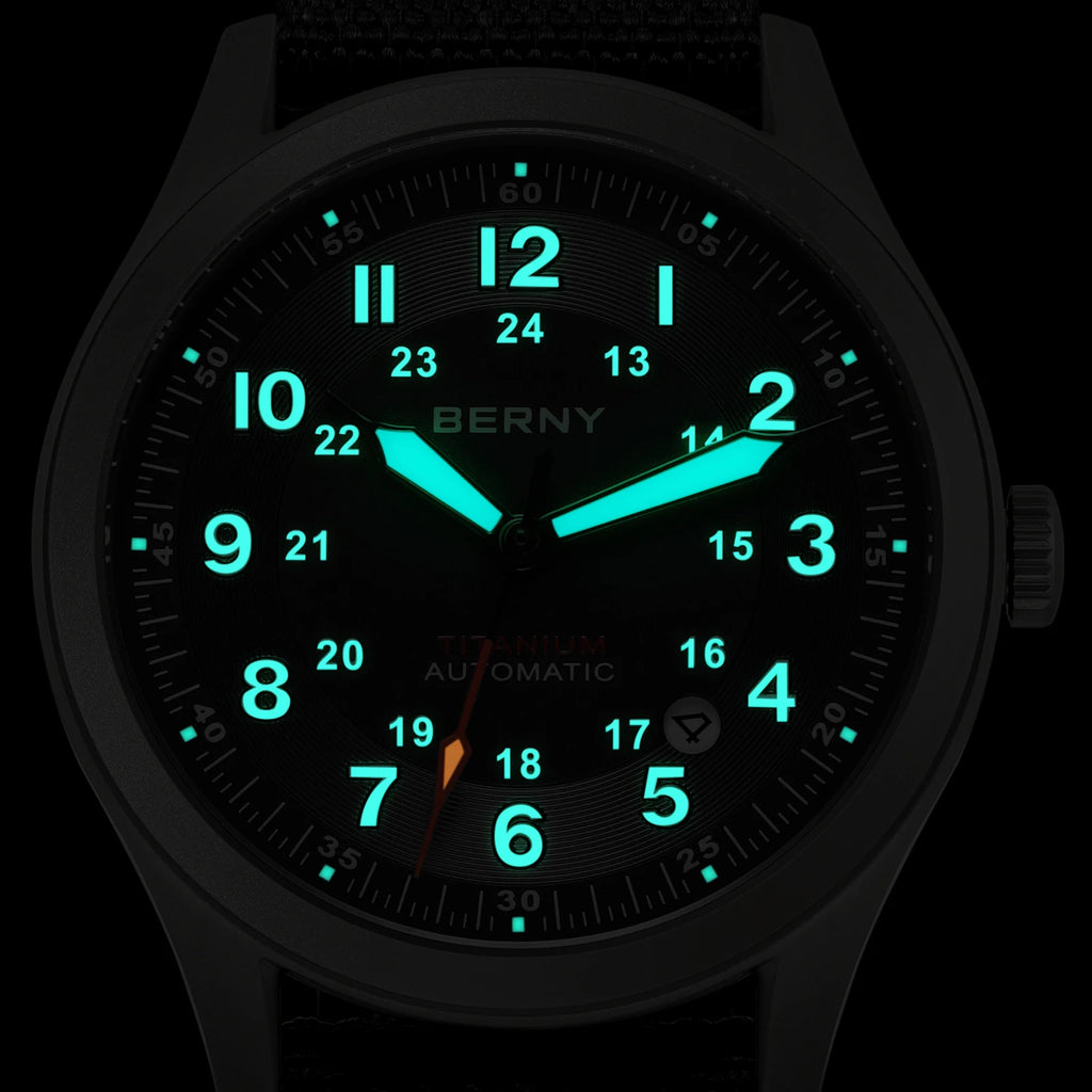 BERNY Titanium Automatic Men's Field Watches Date Sapphire Super Luminous Sports Easy Read Outdoor 10ATM Mechanical Watch
