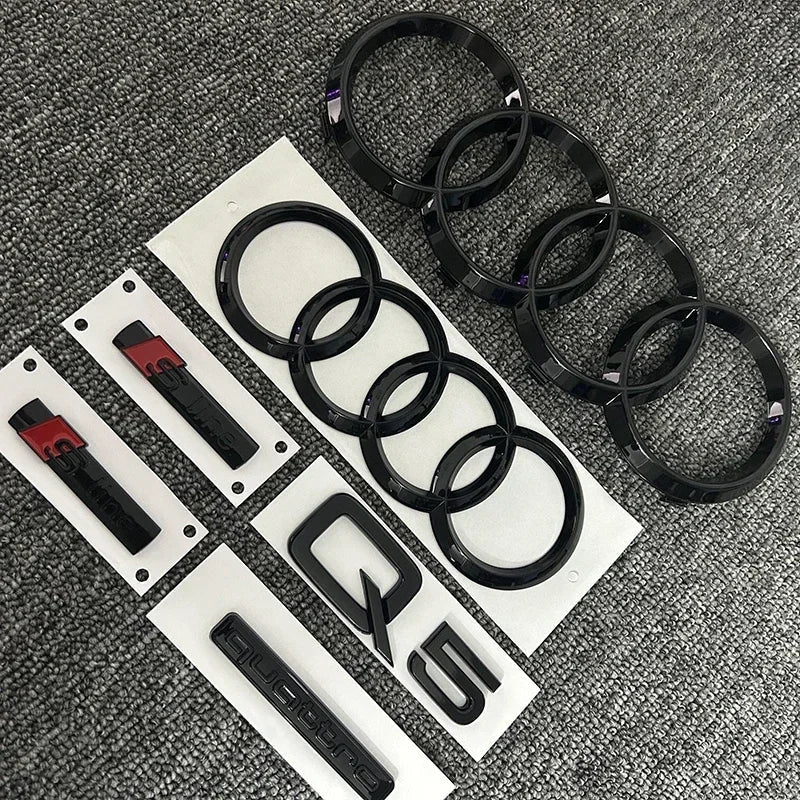 Car Front Hood Grill Emblem Rear Trunk Badge Sticker for Audi Q5 2014-2019 4 Ring Logo Q5 Sticker Quarrto Sline Side Decoration