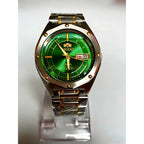 ORIENT Men's Two-Tone Stainless Steel Watch Green Dial Luminous Hands Day-Date Display AAA Crystal Analog Wristwatch