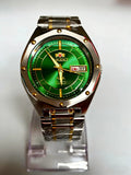 ORIENT Men's Two-Tone Stainless Steel Watch Green Dial Luminous Hands Day-Date Display AAA Crystal Analog Wristwatch
