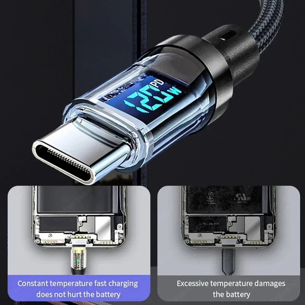 Cable de pantalla Digital USB C Dual de 120W PD Cable de carga rápida USB tipo C a tipo C para iPhone 15 Pro Max Plus Xiaomi Macbook iPad