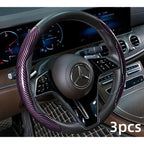 2/3PCS Laser Carbon Fiber Silicone Car Steering Wheel Cover 1K Micro Fiber Leather PVC Wheel Booster Cover Non-Slip Universal
