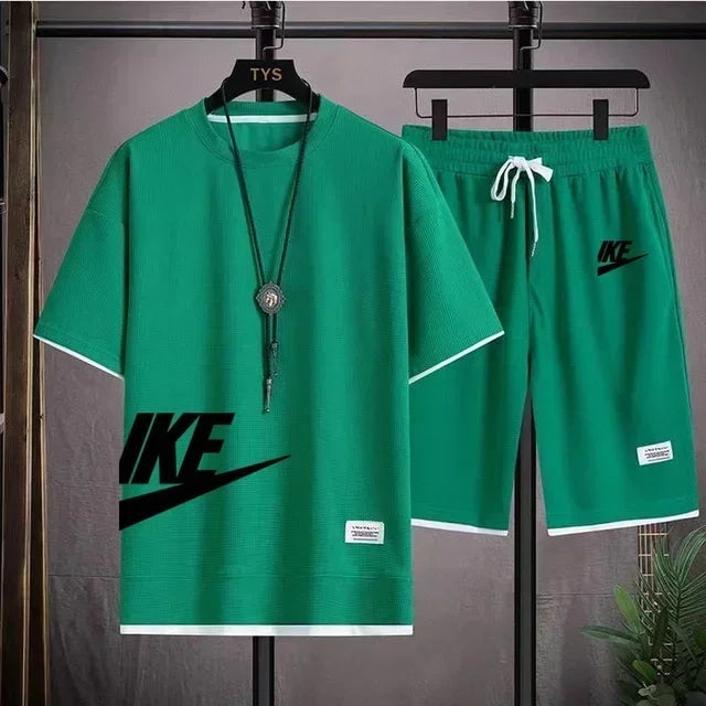 Fashionable, casual and trendy men's sportswear set, short-sleeved T-shirt and outdoor summer sports shorts set, new size M-3XL