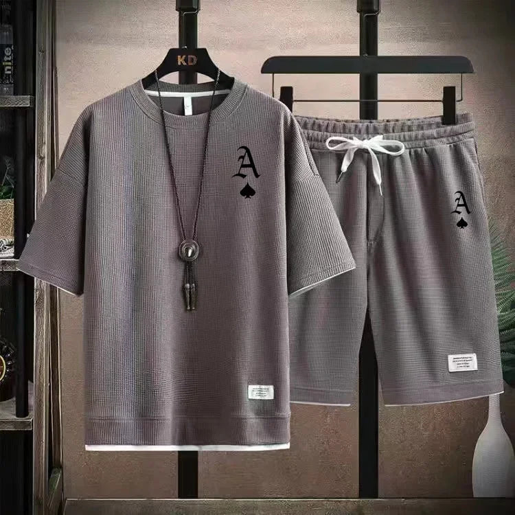 Fashionable casual men's sports suit short-sleeved T-shirt and outdoor summer sports shorts two-piece set daily casual