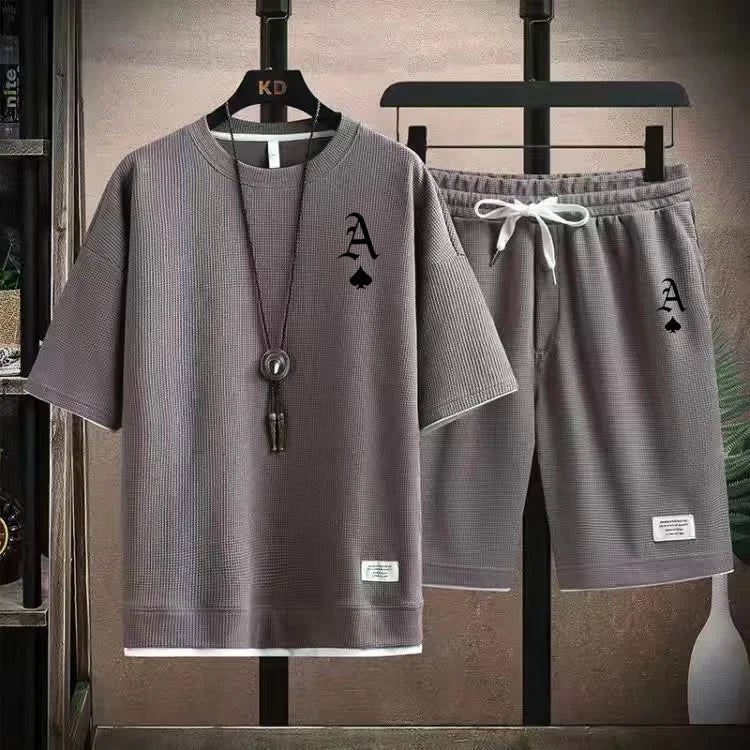 Fashionable casual men's sports suit short-sleeved T-shirt and outdoor summer sports shorts two-piece set daily casual