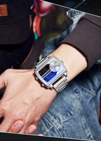 SANDA 6163 Fashion Trend Men's Quartz Watch Fashion Square Watch Countdown Sports Waterproof Dual Display Digital Men's Watches
