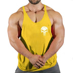 Mens Bodybuilding Faux Cotton Tank Top Gym Fitness Sports Sleeveless Top Skull Print Breathable Tank Top Mens Summer Tank Top