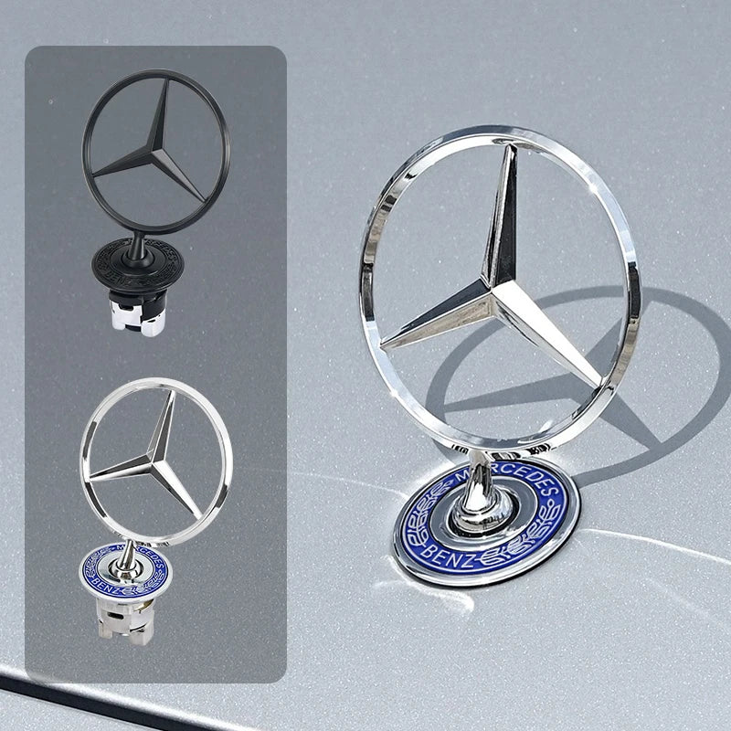44mm 3D Metal Blue Chrome Star Bonnet Hood Logo Emblem Badge for Mercedes Benz W205 W204 AMG GLC CLA Interior Moulding LBMSLK