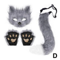 Guantes de máscara de cola de piel esponjosa, guantes de manos con patas de gato y máscara de lobo Therian, conjunto para disfraz de Halloween, accesorios para fiesta