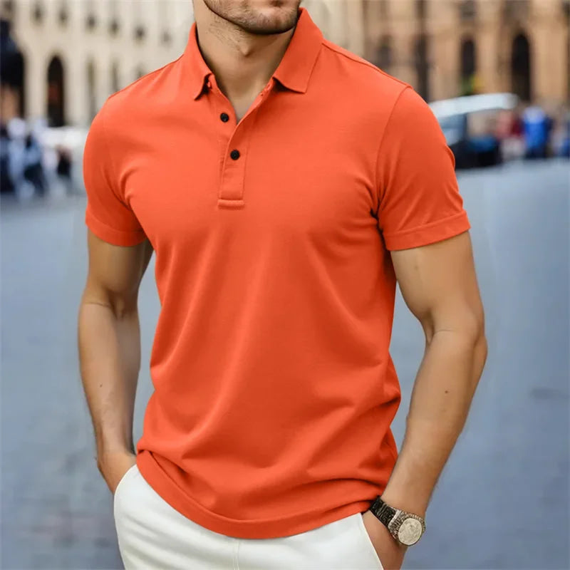 2025 New Men's Casual and Fashionable Simple Collared Short Sleeved Polo Shirt Summer Comfortable Breathable and Versatile Top