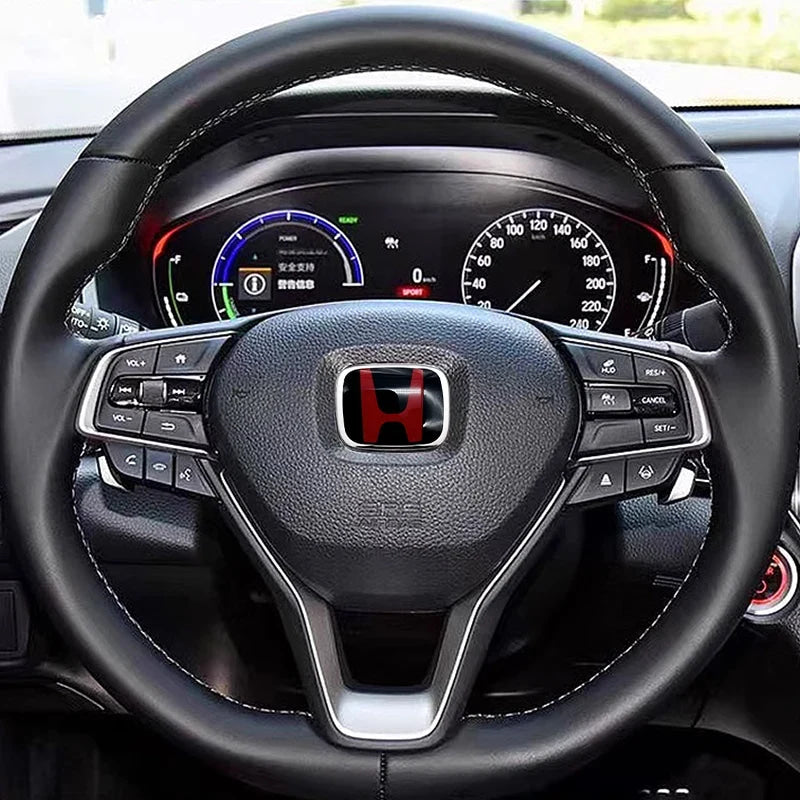 Car Steering Wheel Emblem H-Sticker For Honda Civic Accord City CRV Jade Fit Odyssey Hybrid Red Black Blue Interior Modification