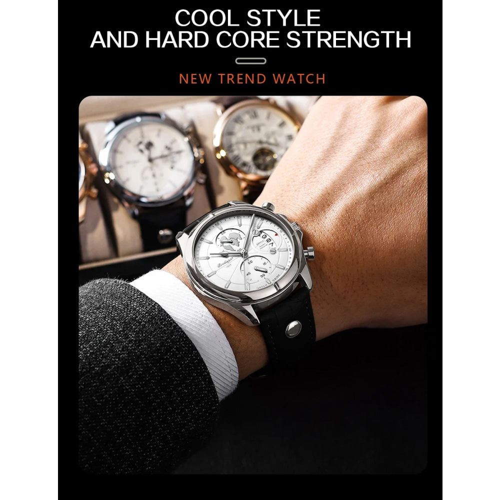 POEDAGAR Luxury Man Wristwatch Chronograph Date Waterproof Leather Men Watch Casual Quartz Men's Watches Sports Male Clock Reloj