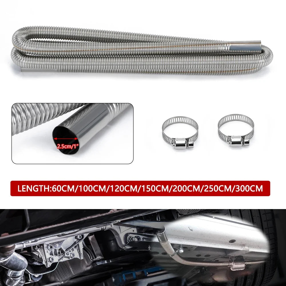 60cm - 300cm Air Diesel Parking Heater Stainless Steel Exhaust Pipe Tube Gas Vent Hose Car Truck VAN With 24mm Bore Car Muffler