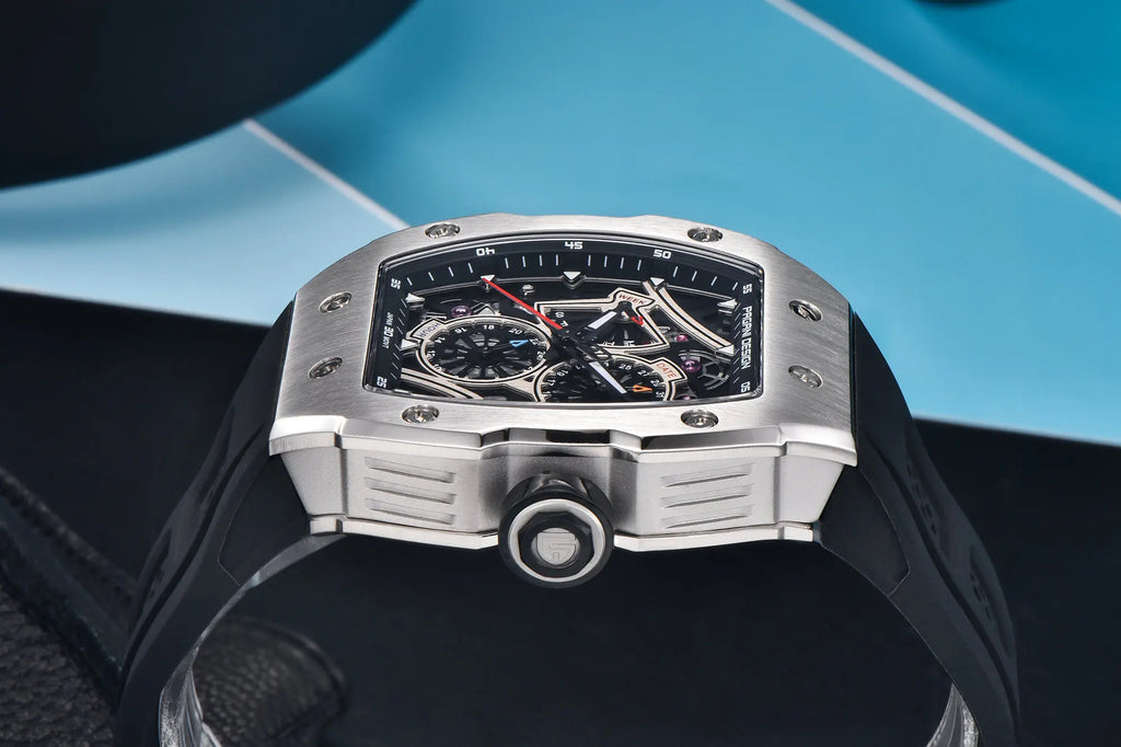 PAGANI DESIGN skeleton Watch Sapphire YS012 Automatic Men’s Quartz Watch Silicone Square Clock Waterproof Relogio Masculino