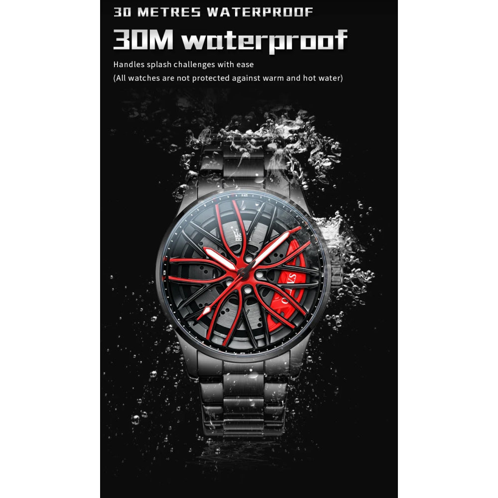OLEVS Mens Watch Quartz Watch Original Rotatable Wheel Hub Dial Fashion Trend Waterproof Luminous Stainless Steel Reloj 9937