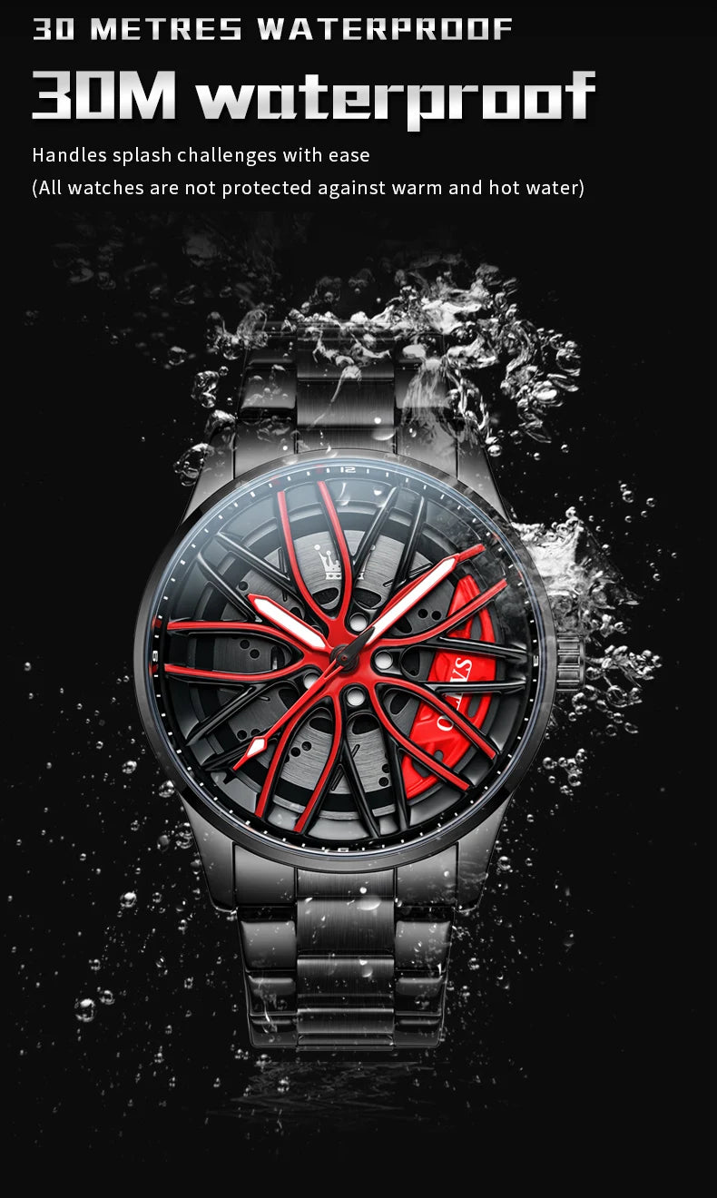 OLEVS Mens Watch Quartz Watch Original Rotatable Wheel Hub Dial Fashion Trend Waterproof Luminous Stainless Steel Reloj 9937