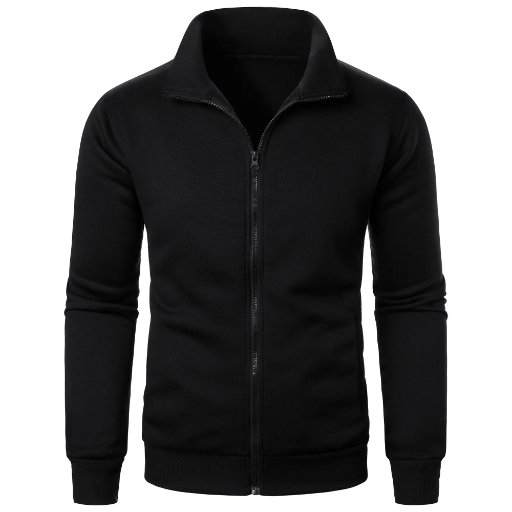 Chaqueta deportiva informal con cuello levantado y cremallera para hombre, top de color sólido para hombre