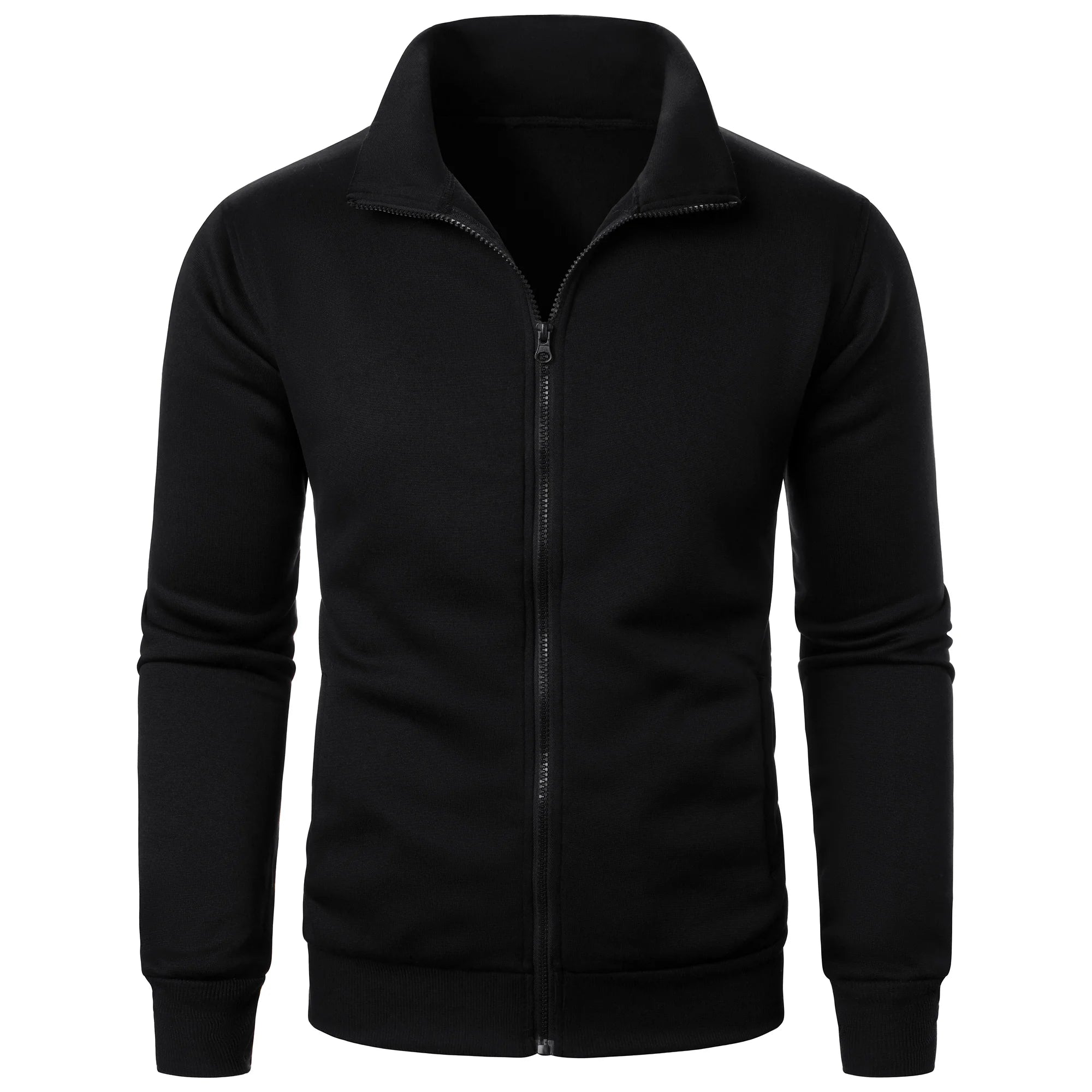 Chaqueta deportiva informal con cuello levantado y cremallera para hombre, top de color sólido para hombre