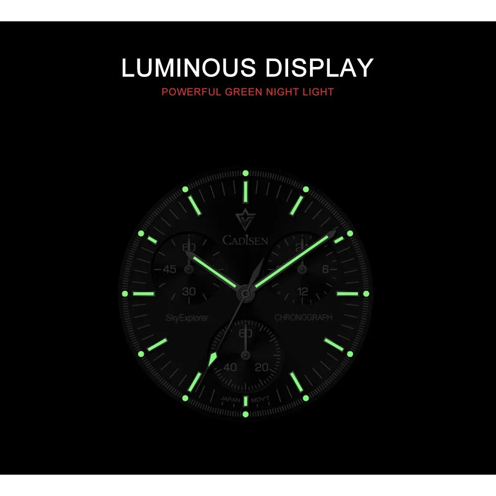 CADISEN New Men's Watches Luxury Quartz Wrist Watch For Men Sapphire AR Coated Crystal Canvas VK68 Speed Chronograph Automatic