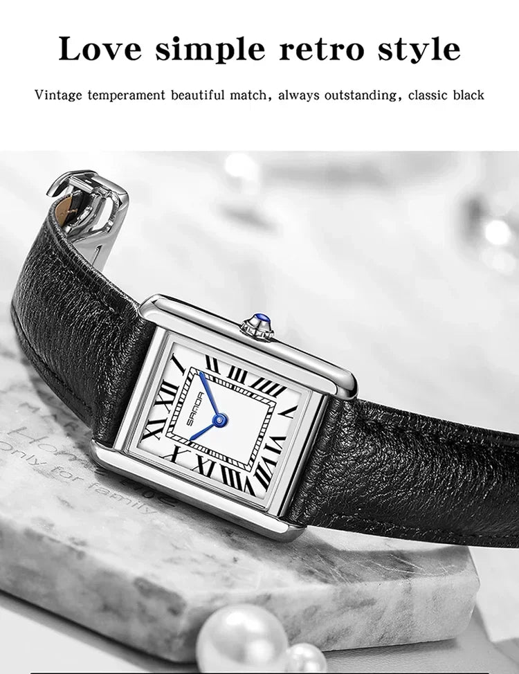 SANDA 9031/1108 Resistant Leather Strap Square Dial Waterproof Sport Casual Women Men Quartz Watches Reloj Luxury Couple Watch