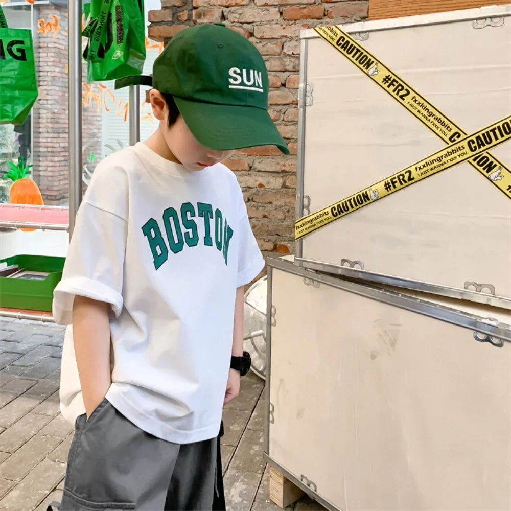 Summer T Shirt Children Clothes Boy and Girl Letter Short Sleeve Fashion Casual Tops Cotton Clothing 1-5Years