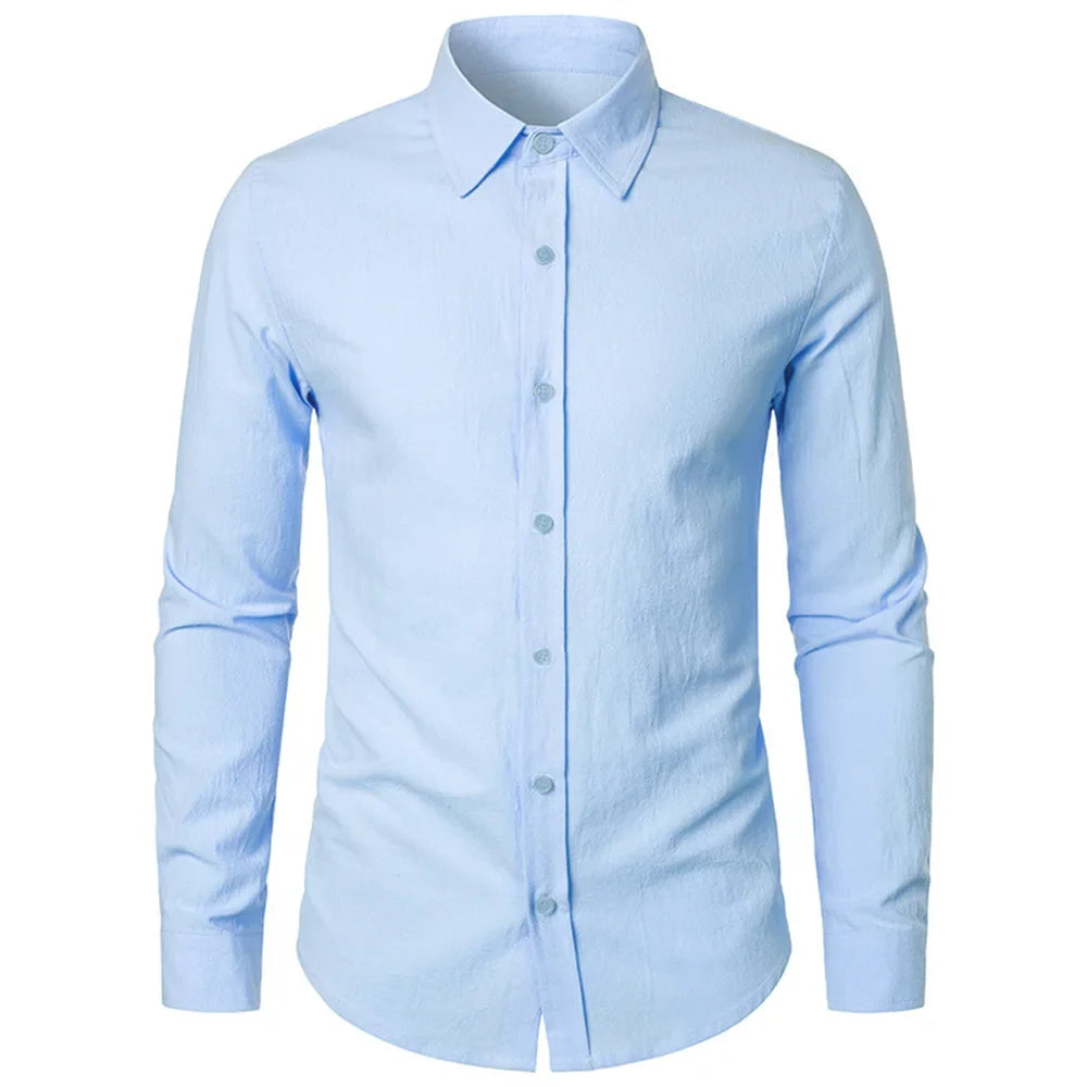Cotton Linen Shirt for Men Slim Fit Tops Long Sleeve Bussiness Shirt Spring Autumn Casual Formal Men's Shirts