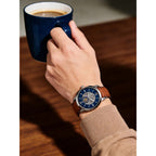 Fossil Men's Automatic Mechanical Watch Skeleton Dial Visible Movement Leather Strap Blue Navy Business Dress Gift Boyfriend