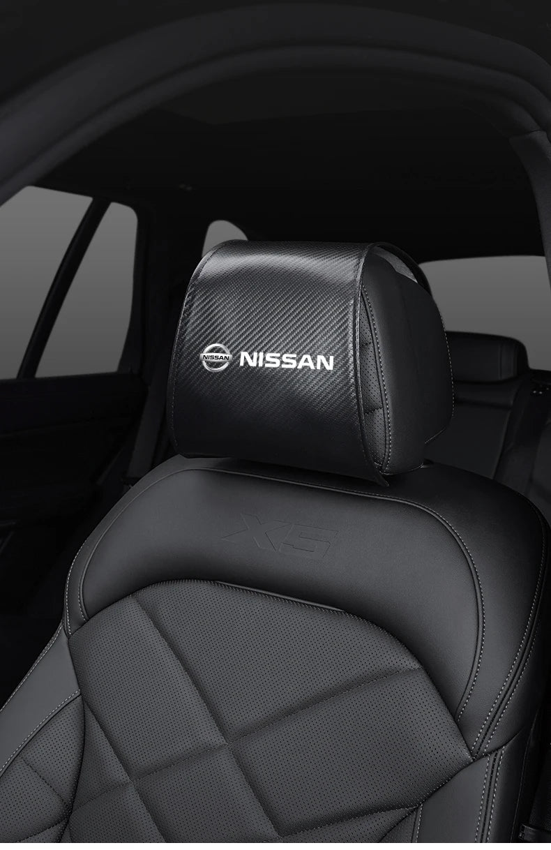 Leather Car Headrest Cover Front Rear Seat Pillow Protective Set For Nissan Sylphy N7 Teana Qashqai Note J10 J11 Navara Juke GTR
