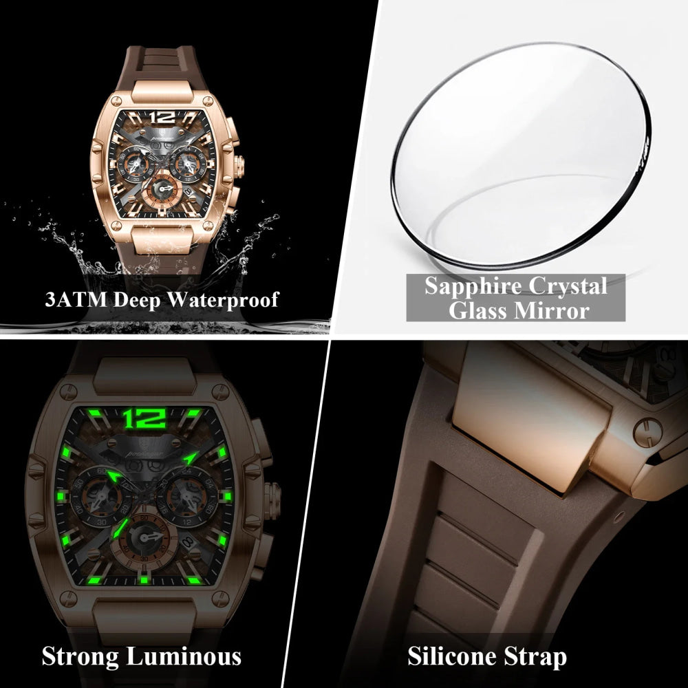 POEDAGAR Fashion Military Men's Watches Luminous Waterproof Date Sports Male Clock Chronograph Silicone Quartz Luxury Wristwatch