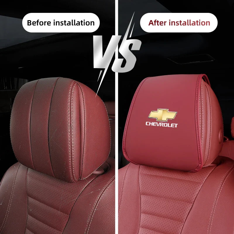 2Pcs Quality Leather Car Seat Headrest Covering Accessories For Chevrolet Corvette Montana TrailBlazer Silverado Traverse Camaro
