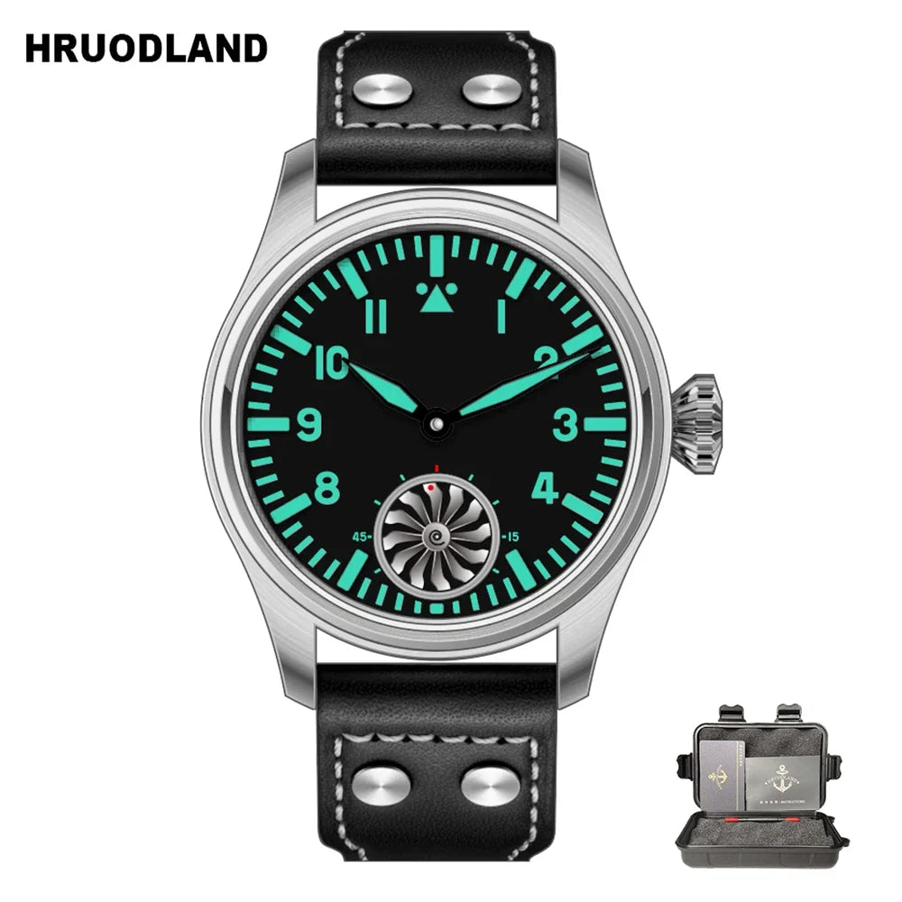 HRUODLAND Pilot Watch for Men BGW-9 Luminous Mechanical Wristwatch 316L Stainless Steel Sapphire Glass 10ATM Waterproof F016