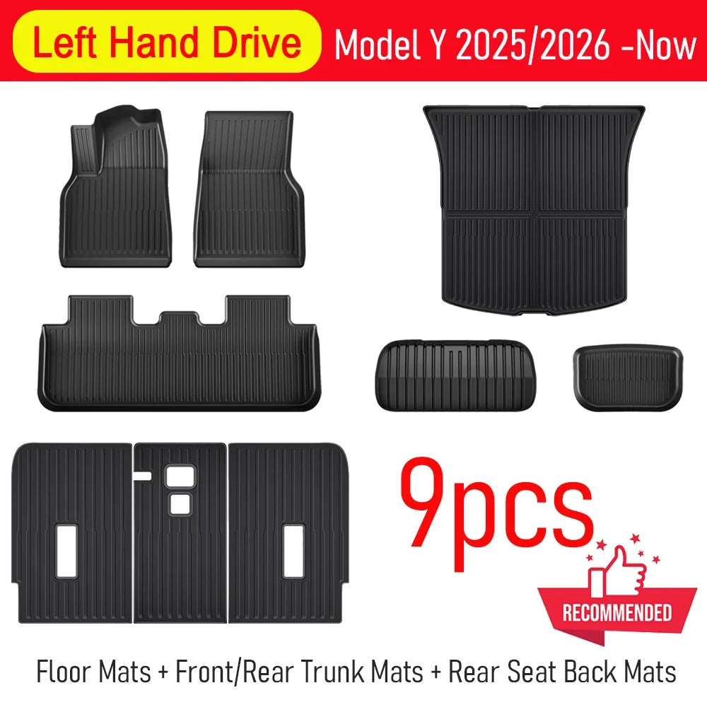 Floor Mats for Tesla Model Y 2025 2026 Juniper All Weather Trunk Mat Kick Pads Cargo Frunk Liners Seatback Protector Accessories