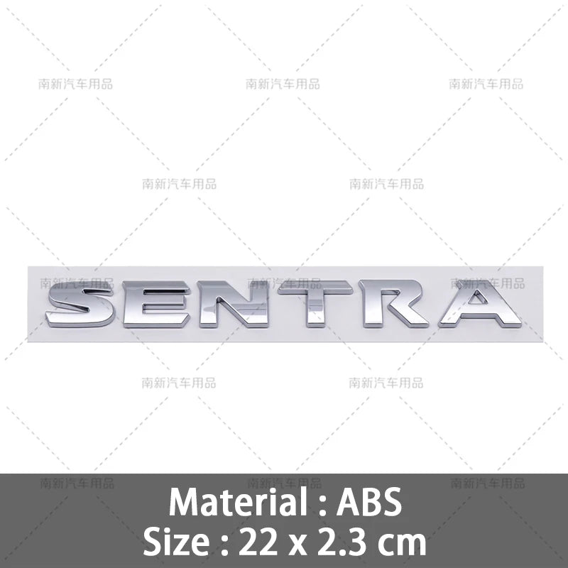 ABS Silver Black SENTRA Logo 3D Car Emblem Tailgate Badge Side Door Decal Body Sticker Accessories