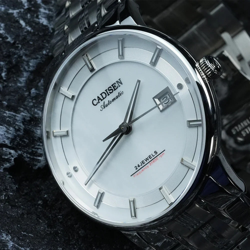 CADISEN Automatic Mechanical Ultra-thin Wriswatch MIYOTA 9015 Top Brand Luxury Curved Single-dome Sapphire Crystal Watch Man