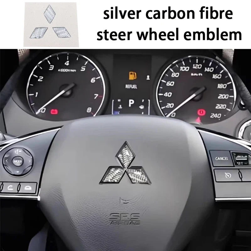 1pcs Mitsubishi carbon fibre steer wheel emblem Sticker Car Steering Wheel Sticker Car Interior Emblem Car styling Accessories