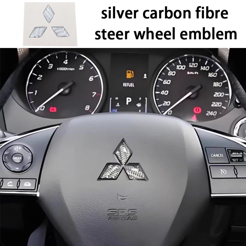 1pcs Mitsubishi carbon fibre steer wheel emblem Sticker Car Steering Wheel Sticker Car Interior Emblem Car styling Accessories