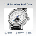 Shanghai Watch Skeletonized Flywheel Men's Mechanical Watch 42mm Automatic Watches Retrograde Calendar Sapphire Wristwatch S8924
